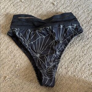 Black High-Waisted Rave Bottoms with Flashy Geometric Pattern